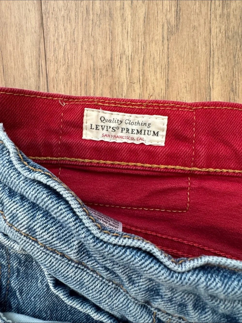 Levi’s 541 Athletic Taper Colorblock Jeans Mens W34 L30 Logo Spellout Red/Denim